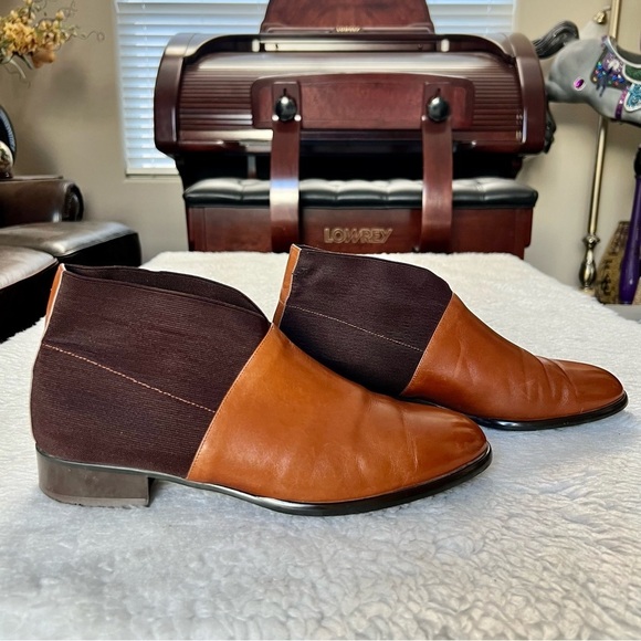 Plaza Handmade 2 Tone Leather/Elastic Fabric Slide On Chukka Boots Size 9.4 M main image 11